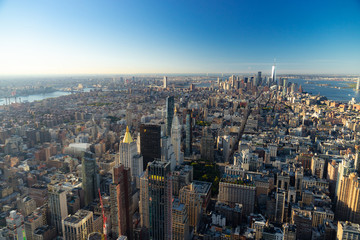 Obraz premium Widok z lotu ptaka na panoramę Nowego Jorku, Manhattan