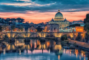Fototapete Rome Stadt Rom bei Sonnenuntergang mit Blick auf den Vatikan