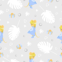 Cute vector seamless pattern with rats. Mouse pattern vector illustration.