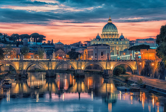 City of Rome at sunset with the view on the Vatican