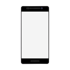 Black smartphone with camera, menu button and white empty screen. Black smartphone front view with white screen icon vector eps10