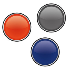 Glossy round Buttons,red blue grey. Metal round glossy buttons icon vector eps10. Vector glossy buttons