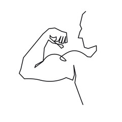 Man shows bicep continuous one line vector drawing
