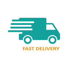 Green delivery service truck or lorry, vector icon. Van or truck black sign for parcel service