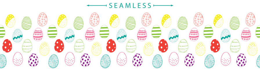 Vector horizontal seamless border with easter eggs doodles