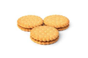 Cookies with milk filling isolated on white background