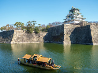 Landscape of Osaka Castle Park in early spring.