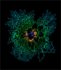 Obraz premium Gradient illustration of a bouquet of flowers. Black and white bouquet