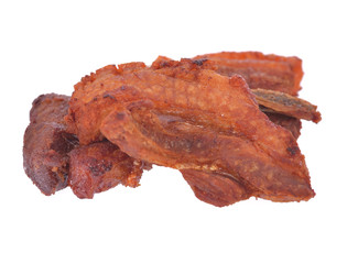 Fried pork, style thai food on white background.