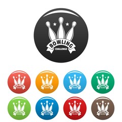 Bowling challenge icons set 9 color vector isolated on white for any design