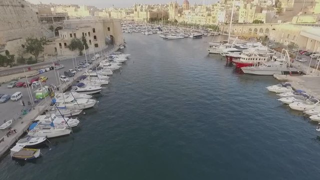 AERIAL: Flying in Bormla Harbour, Malta