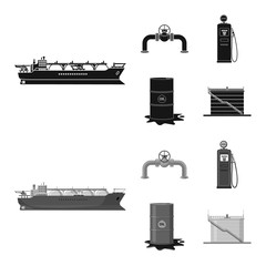 Isolated object of oil and gas symbol. Collection of oil and petrol stock vector illustration.