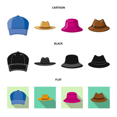 Isolated object of headgear and cap sign. Set of headgear and accessory stock vector illustration.
