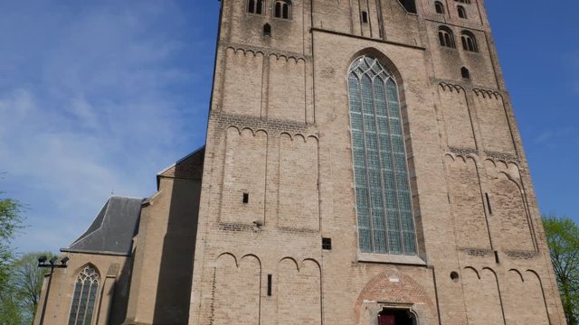 Facade of romanic church 'Bergkerk' in city of Deventer. This church was built between 1198 and 1209. The two spires ware added in the 15th century.