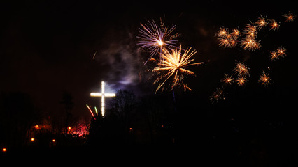 Colorful fireworks at holiday night