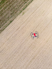 Drone over crop agricultural fields.