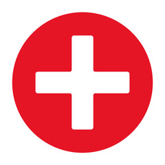 Obraz premium .Round health care sign, round and white color, vector icon. Red cross, first aid, sign.
