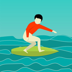 Fototapeta na wymiar Cool vector a man on surfboard. Surfer enjoying summer vector illustration