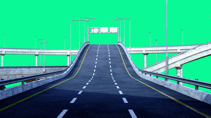 Road freeway travel concept route direction vector 3d render on city landscape