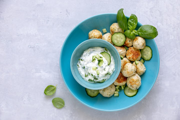 Turkey or chicken Greek meatballs with tzatziki sauce