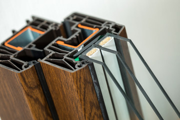 Window profile cut of with metal, glass and insulation