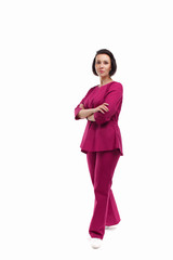 business vumen. Full-length portrait on a white background. european brunette