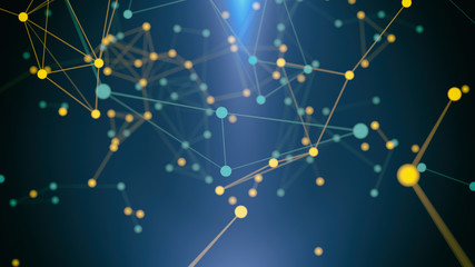 Multi color connected lines and dots network 3d illustration