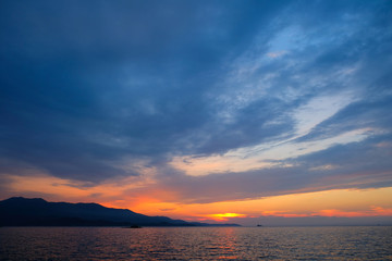 beautiful sunset over the Ionian Sea near the coast of Greece