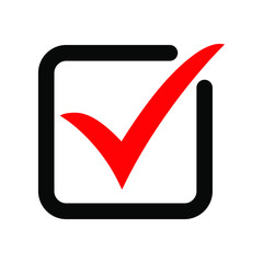 Tick icon vector symbol, checkmark isolated on white background, checked icon or correct choice sign, check mark or checkbox pictogram
