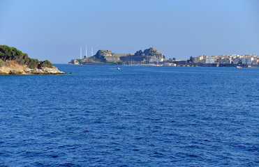 Naklejka premium View from the Ionian Sea in Corfu Town, Greece