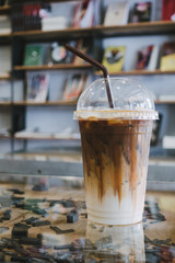 Caramel frappe coffee in the coffee shop.