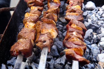 Turkish traditional meal called 'ciger' made by liver on a bbq 