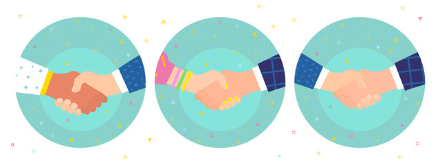 Concept of success deal, happy partnership, greeting shake, casual handshaking agreement. Shaking hands.