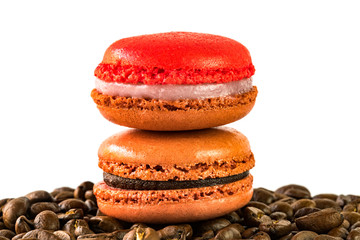 ower of macoroons on a pile of coffee beans