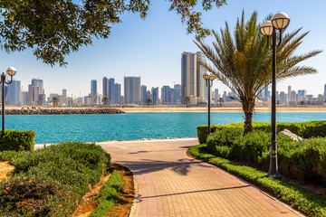 Beautiful park footpath along the city beach.