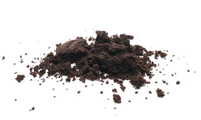 Milled coffee sediment, residue isolated on white background