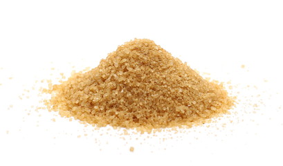 Brown cane sugar pile isolated on white background and texture