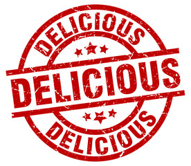 delicious round red grunge stamp