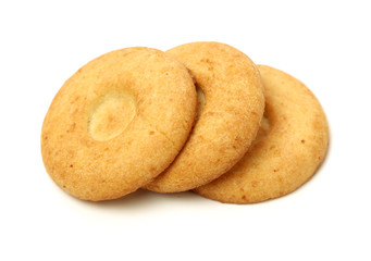 Biscuits with whole-wheat flour. Crunchy, grains  on white background
