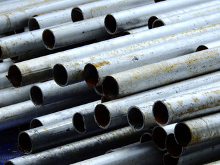 pile of old steel tube in construction site