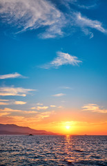 Obraz premium View of the sunset over Greece from Albania. The Ionian Sea.