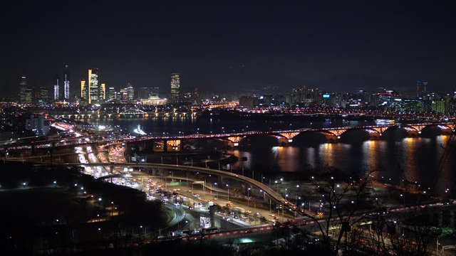 Seongsan bridge Night Seoul lights Han river panorama, nightlife