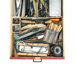 Used do it yourself work tools in a drawer