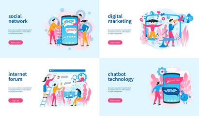 Isometric landing page templates for social media. Vector illustration mock-up for website and mobile website