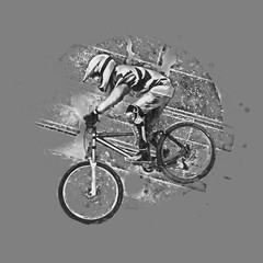 Fototapeta na wymiar Pencil drawing illustration of a cyclist on a downhill bike