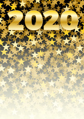 2020 Happy New Year celebrate vertical card with holiday greetings and golden stars