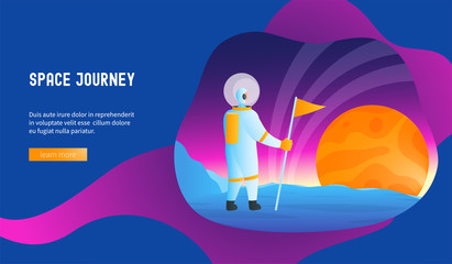 Astronaut conquers the planet. Space journey concept. Modern vector illustration