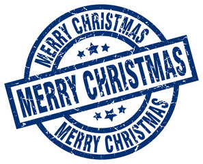 merry christmas blue round grunge stamp