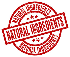 natural ingredients round red grunge stamp