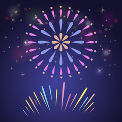 Colorful fireworks for celebration concept design. Firetracker for party and anniversary background. Flat color vector illustraton.